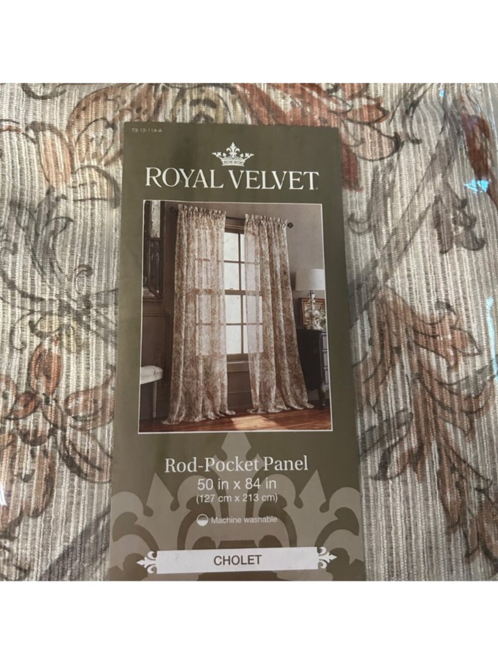 "Royal Velvet Cholet Curtain Set 2 Rod Pocket Panels Floral Beige Rust 50"x 84" - Picture 6 of 14